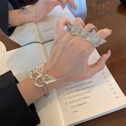 Butterfly Hand Chain Bracelet for Women Bohemian Butterfly Ring Bracelet Chain Hand Harness Bracelet Dainty Bracelet Prom Jewelry Gift in Saudi Arabia