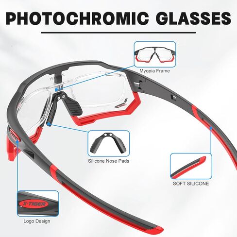 نظارات ركوب الدراجات X-TIGER فوتوكروميك للرجال والنساء، نظارات شمسية رياضية شفافة للحماية من الأشعة فوق البنفسجية للجري على الدراجات الجبلية in Kuwait