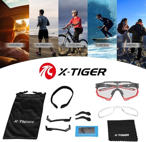 نظارات ركوب الدراجات X-TIGER فوتوكروميك للرجال والنساء، نظارات شمسية رياضية شفافة للحماية من الأشعة فوق البنفسجية للجري على الدراجات الجبلية in Kuwait