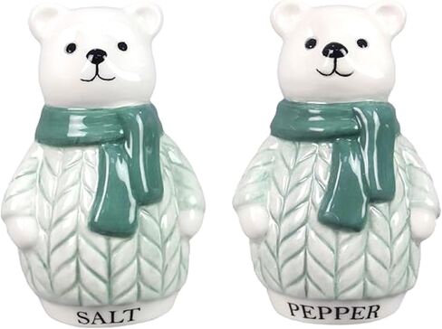 The Bridge Collection Polar Bears in Scarfs and Sweaters Salt and Pepper Shaker Set - 2 Piece Set -Wintery Christmas Kitchen Items - Fun Salt and Pepper Shakers for Home Decor in Saudi Arabia