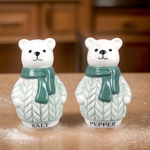 The Bridge Collection Polar Bears in Scarfs and Sweaters Salt and Pepper Shaker Set - 2 Piece Set -Wintery Christmas Kitchen Items - Fun Salt and Pepper Shakers for Home Decor in Saudi Arabia