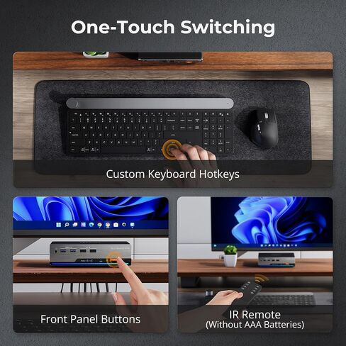 TESmart HDMI KVM Switch 3 Monitors 2 Computers 4K@60Hz, USB 3.0 KVM Switch Triple Monitor 2 ports HDMI, Support EDID, 1G Ethernet, Hotkey Switch, Audio&Microphone for Gaming & Home Office in Saudi Arabia