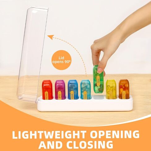 منظم حبوب الدواء الأسبوعي، منظم حبوب الدواء القابل للفتح مرتين في اليوم، صندوق حبوب الدواء اليومي بسعة كبيرة 7 ألوان، علبة حبوب الدواء المحمولة للسفر لمدة 14 يومًا (قوس قزح + أبيض) in Kuwait