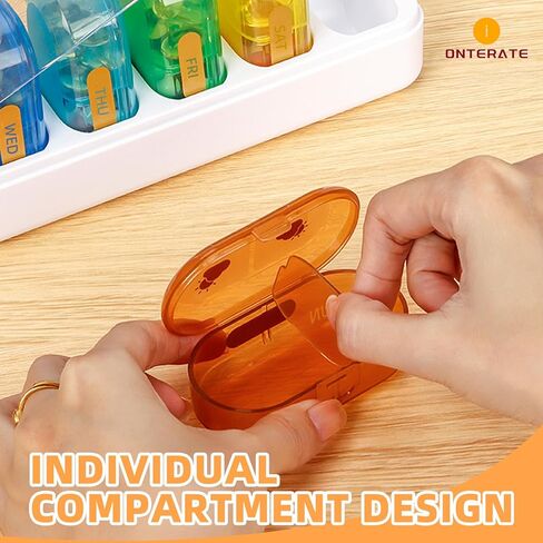 منظم حبوب الدواء الأسبوعي، منظم حبوب الدواء القابل للفتح مرتين في اليوم، صندوق حبوب الدواء اليومي بسعة كبيرة 7 ألوان، علبة حبوب الدواء المحمولة للسفر لمدة 14 يومًا (قوس قزح + أبيض) in Kuwait