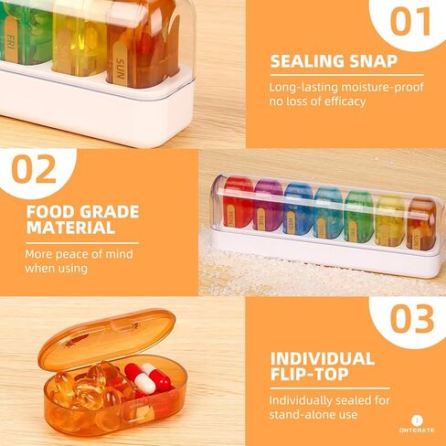 منظم حبوب الدواء الأسبوعي، منظم حبوب الدواء القابل للفتح مرتين في اليوم، صندوق حبوب الدواء اليومي بسعة كبيرة 7 ألوان، علبة حبوب الدواء المحمولة للسفر لمدة 14 يومًا (قوس قزح + أبيض) in Kuwait