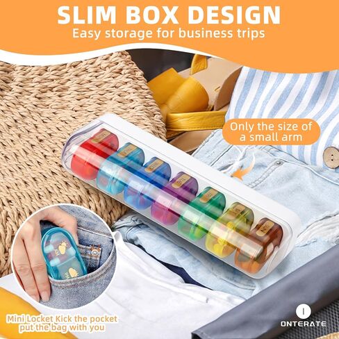 منظم حبوب الدواء الأسبوعي، منظم حبوب الدواء القابل للفتح مرتين في اليوم، صندوق حبوب الدواء اليومي بسعة كبيرة 7 ألوان، علبة حبوب الدواء المحمولة للسفر لمدة 14 يومًا (قوس قزح + أبيض) in Kuwait