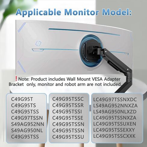 Wall Mount VESA Adapter Bracket Compatible with Samsung Neo G9, G65B, G70A, G75T, G85NB, CRG9, CHG9, CHG90, and Odyssey G9 Monitors,Mount-SG9,VESA 100x100, in Saudi Arabia