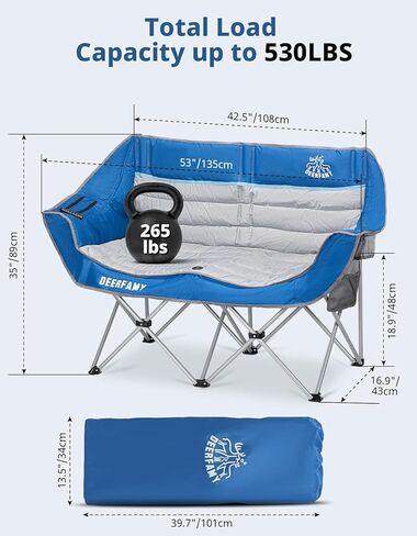 DEERFAMY Double Camping Chair for Adults, Breathable Folding Camping Chair with Cooler Bag and Insulated Cup Holders for Outdoor Travel Picnic, Portable Loveseat for 2/3 Person in Saudi Arabia