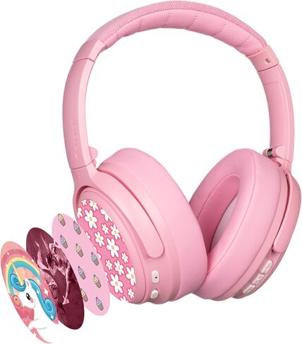 BuddyPhones Cosmos Fun, Foldable ANC Bluetooth Headphones with Microphone, SafeAudio Volume-Limiting Options 75/85/94dB, Works Wired or Wireless, for Toddlers to Young Adults by Onanoff (Blue) in Saudi Arabia