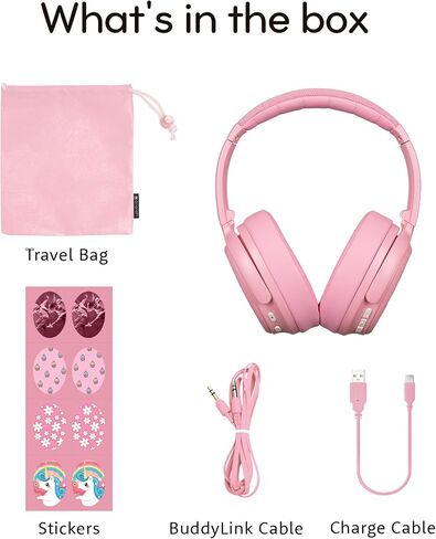 BuddyPhones Cosmos Fun, Foldable ANC Bluetooth Headphones with Microphone, SafeAudio Volume-Limiting Options 75/85/94dB, Works Wired or Wireless, for Toddlers to Young Adults by Onanoff (Blue) in Saudi Arabia