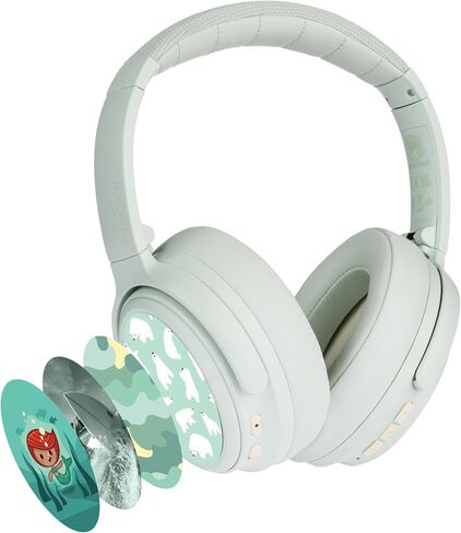 BuddyPhones Cosmos Fun, Foldable ANC Bluetooth Headphones with Microphone, SafeAudio Volume-Limiting Options 75/85/94dB, Works Wired or Wireless, for Toddlers to Young Adults by Onanoff (Blue) in Saudi Arabia
