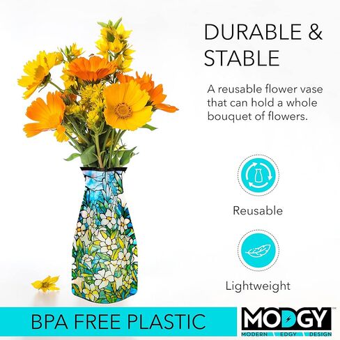 MODGY Expandable Flower Vase Plastic Decorative Modern Vases for Flowers Centerpieces Dining Table Decor Living Room Bathroom Wedding Office, Louis C. Tiffany Field of Lilies in Saudi Arabia