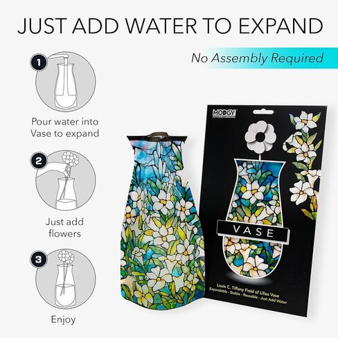 MODGY Expandable Flower Vase Plastic Decorative Modern Vases for Flowers Centerpieces Dining Table Decor Living Room Bathroom Wedding Office, Louis C. Tiffany Field of Lilies in Saudi Arabia