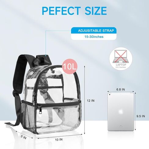 Bluome Clear Backpack for Stadium Events 12x6x12 Clear Bag for Stadium Events with Wider Shoulder Straps Small Clear Backpack for Sport Events Festival Concerts,Black in Saudi Arabia