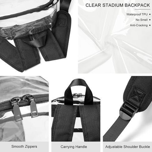 Bluome Clear Backpack for Stadium Events 12x6x12 Clear Bag for Stadium Events with Wider Shoulder Straps Small Clear Backpack for Sport Events Festival Concerts,Black in Saudi Arabia