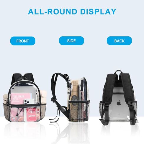 Bluome Clear Backpack for Stadium Events 12x6x12 Clear Bag for Stadium Events with Wider Shoulder Straps Small Clear Backpack for Sport Events Festival Concerts,Black in Saudi Arabia