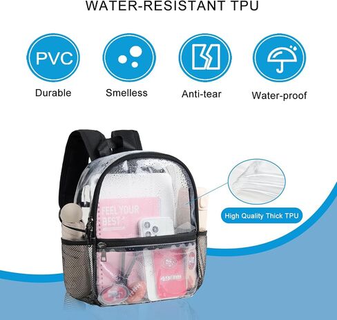 Bluome Clear Backpack for Stadium Events 12x6x12 Clear Bag for Stadium Events with Wider Shoulder Straps Small Clear Backpack for Sport Events Festival Concerts,Black in Saudi Arabia