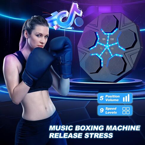 Glimer 2024 New Music Boxing Machine, 9 Speeds Smart Boxing Machine, Boxing Machine Wall Mounted Music, with Boxing Gloves, Music Boxing Machine for Adults and Kids, Home Workout, Gym in Saudi Arabia