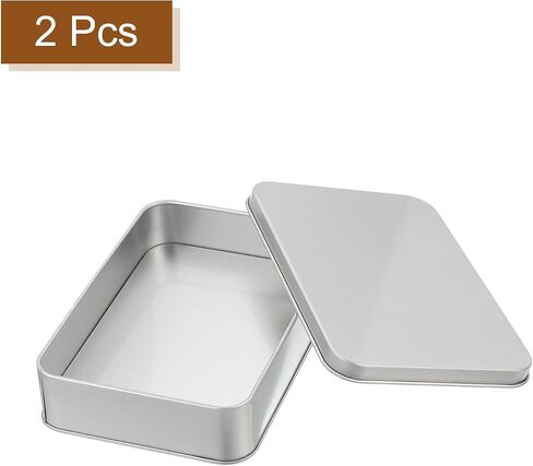uxcell Metal Tin Box Containers, 6Pcs 6.3x4.3x1.4 Inch Silver Mini Portable Metal Rectangular Empty Hinged Tins Box with Lid for Candy Tins Gift Card in Saudi Arabia