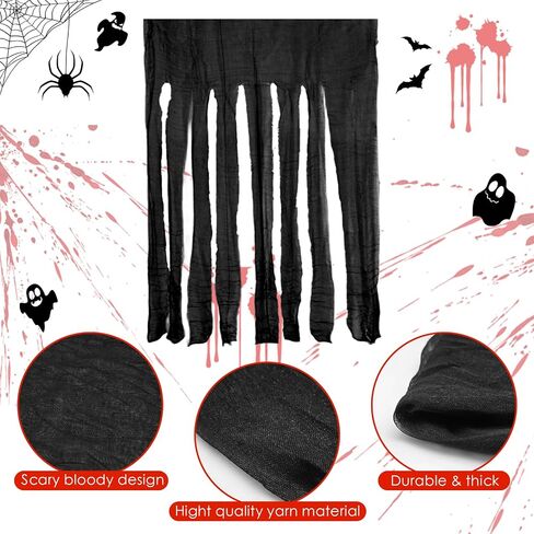 5Pack Halloween Door Curtain Decoration, 65x40 Inch Black Creepy Gauze for Doorway Curtain Decorations, Scary Spooky Cloth for Halloween Party Haunted House Entrance Decor in Saudi Arabia