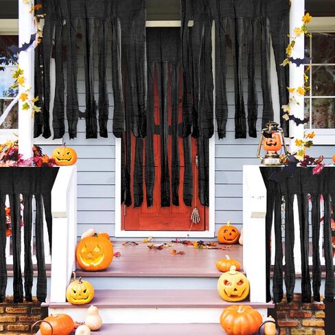 5Pack Halloween Door Curtain Decoration, 65x40 Inch Black Creepy Gauze for Doorway Curtain Decorations, Scary Spooky Cloth for Halloween Party Haunted House Entrance Decor in Saudi Arabia