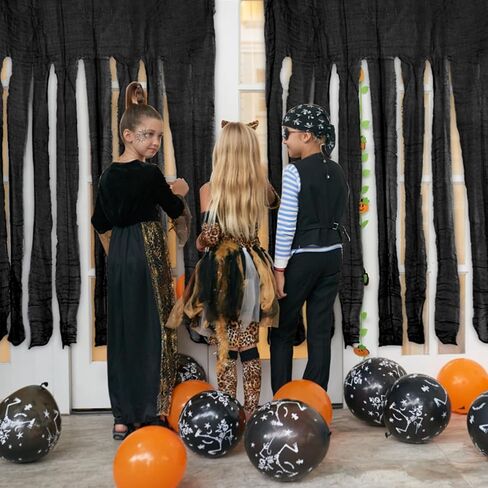 5Pack Halloween Door Curtain Decoration, 65x40 Inch Black Creepy Gauze for Doorway Curtain Decorations, Scary Spooky Cloth for Halloween Party Haunted House Entrance Decor in Saudi Arabia