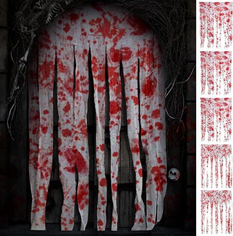 5Pack Halloween Door Curtain Decoration, 65x40 Inch Black Creepy Gauze for Doorway Curtain Decorations, Scary Spooky Cloth for Halloween Party Haunted House Entrance Decor in Saudi Arabia