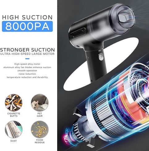 مكنسة كهربائية محمولة باليد بقوة شفط 6000 باسكال بقوة 120 وات، قابلة لإعادة الشحن بقدرة 2000 مللي أمبير في الساعة مع شحن كامل عبر USB لمدة ساعتين واستخدام 20 دقيقة، خفيفة الوزن وقابلة للحمل وجاف وقابلة للحمل لأرضية الحيوانات الأليفة في المنزل وتنظيف السيا in Saudi Arabia