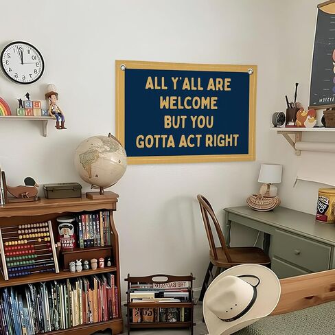 Vintage Wall Decor Flags for Room,All Y'all Are Welcome But You Gotta Act Right Banner for Home Retro Bedroom Kids Room Playroom Decor Wall Hanging Banner Flag,30x20 Inch in Saudi Arabia