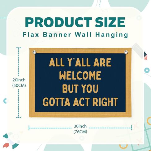 Vintage Wall Decor Flags for Room,All Y'all Are Welcome But You Gotta Act Right Banner for Home Retro Bedroom Kids Room Playroom Decor Wall Hanging Banner Flag,30x20 Inch in Saudi Arabia