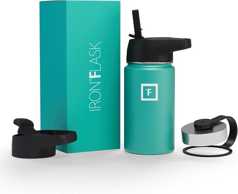 زجاجة مياه رياضية من IRON °FLASK - فم واسع مع 3 أغطية للصنبور - زجاجات رياضية وخارجية من الفولاذ المقاوم للصدأ للرجال والنساء والأطفال - ترمس معزول بجدار مزدوج، مقصف معدني - زبرجد، 18 أونصة in Saudi Arabia