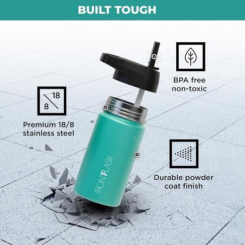 زجاجة مياه رياضية من IRON °FLASK - فم واسع مع 3 أغطية للصنبور - زجاجات رياضية وخارجية من الفولاذ المقاوم للصدأ للرجال والنساء والأطفال - ترمس معزول بجدار مزدوج، مقصف معدني - زبرجد، 18 أونصة in Saudi Arabia