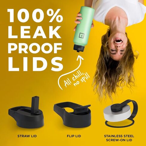 زجاجة مياه رياضية من IRON °FLASK - فم واسع مع 3 أغطية للصنبور - زجاجات رياضية وخارجية من الفولاذ المقاوم للصدأ للرجال والنساء والأطفال - ترمس معزول بجدار مزدوج، مقصف معدني - زبرجد، 18 أونصة in Saudi Arabia