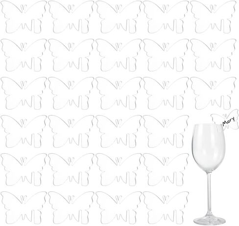 FINGERINSPIRE 60 Pcs Acrylic Drink Tags Butterfly Party Drink Tag 2x1.6 inch Clear Blank Acrylic Drink Marker Champagne Glass Marker Tag DIY Acrylic Drink Label for Bar Wedding Wine Tasting Party in Saudi Arabia