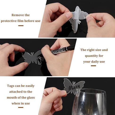 FINGERINSPIRE 60 Pcs Acrylic Drink Tags Butterfly Party Drink Tag 2x1.6 inch Clear Blank Acrylic Drink Marker Champagne Glass Marker Tag DIY Acrylic Drink Label for Bar Wedding Wine Tasting Party in Saudi Arabia