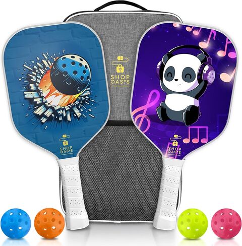 Kids Pickleball Paddles (Set of 2), Child Size Paddles (Ages 5+), Lightweight Honeycomb Core, Fiberglass Strike Face, 2 Cute Rackets with 4 Balls and Premium Zipper Bag in Saudi Arabia