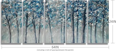 لوحة فنية جدارية معدنية لشجرة من GALLERIEWALLA لوحة ألومنيوم زرقاء وفضية مصقولة يدويًا منحوتة غابة تجريدية لتزيين غرفة المعيشة in Kuwait