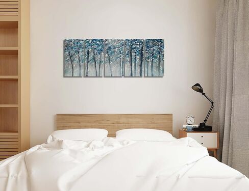 لوحة فنية جدارية معدنية لشجرة من GALLERIEWALLA لوحة ألومنيوم زرقاء وفضية مصقولة يدويًا منحوتة غابة تجريدية لتزيين غرفة المعيشة in Kuwait