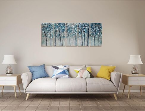 لوحة فنية جدارية معدنية لشجرة من GALLERIEWALLA لوحة ألومنيوم زرقاء وفضية مصقولة يدويًا منحوتة غابة تجريدية لتزيين غرفة المعيشة in Kuwait