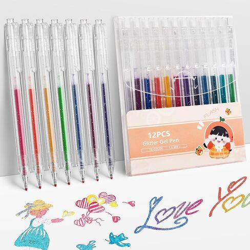 EooUooIP Glitter Gel Pens, 18 Pieces Gel Ink Pens,Color Gel Pen,Colored Ink Pens with Quick-Drying Ink 1.0 MM Retractable Gel Pen Set,for Journaling Coloring Drawing Doodling Office in Saudi Arabia