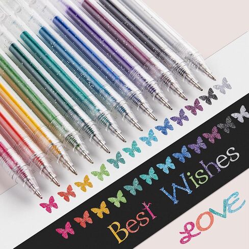 EooUooIP Glitter Gel Pens, 18 Pieces Gel Ink Pens,Color Gel Pen,Colored Ink Pens with Quick-Drying Ink 1.0 MM Retractable Gel Pen Set,for Journaling Coloring Drawing Doodling Office in Saudi Arabia