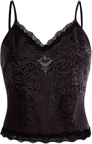 SOLY HUX Women's Plus Size Y2k Tops Lace Trim Floral Print Spaghetti Strap Cami Tops in Saudi Arabia
