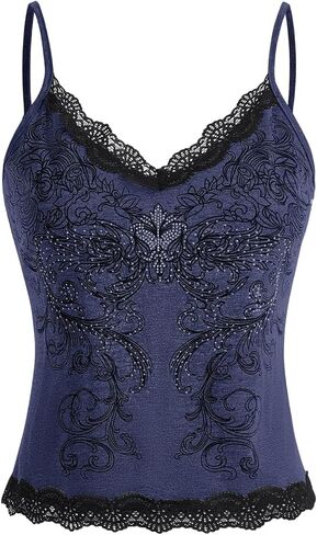 SOLY HUX Women's Plus Size Y2k Tops Lace Trim Floral Print Spaghetti Strap Cami Tops in Saudi Arabia