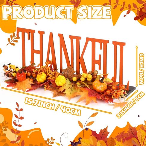 Thanksgiving Wooden Table Signs and Fall Garland Decor Wood Thankful Artificial Maple Leaves Pumpkin Berry Fall Thanksgiving Table Signs Table Thanksgiving Decor for Autumn Table Centerpiece in Saudi Arabia