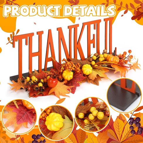 Thanksgiving Wooden Table Signs and Fall Garland Decor Wood Thankful Artificial Maple Leaves Pumpkin Berry Fall Thanksgiving Table Signs Table Thanksgiving Decor for Autumn Table Centerpiece in Saudi Arabia