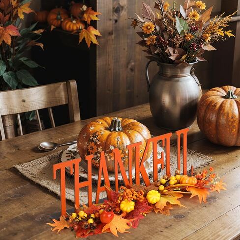 Thanksgiving Wooden Table Signs and Fall Garland Decor Wood Thankful Artificial Maple Leaves Pumpkin Berry Fall Thanksgiving Table Signs Table Thanksgiving Decor for Autumn Table Centerpiece in Saudi Arabia