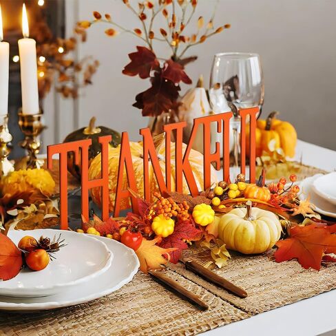 Thanksgiving Wooden Table Signs and Fall Garland Decor Wood Thankful Artificial Maple Leaves Pumpkin Berry Fall Thanksgiving Table Signs Table Thanksgiving Decor for Autumn Table Centerpiece in Saudi Arabia