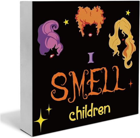 Halloween Decorations I Smell Children Wooden Sign Witch Decor Halloween Home Decor for Desk Table Shelf 5 x 5 Inches in Saudi Arabia