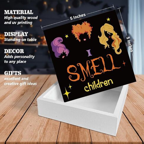 Halloween Decorations I Smell Children Wooden Sign Witch Decor Halloween Home Decor for Desk Table Shelf 5 x 5 Inches in Saudi Arabia