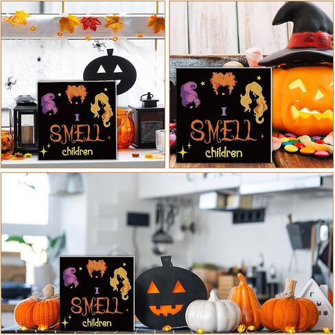 Halloween Decorations I Smell Children Wooden Sign Witch Decor Halloween Home Decor for Desk Table Shelf 5 x 5 Inches in Saudi Arabia